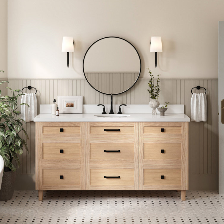 Monroe 67" Light Oak Single Vanity with White Quartz Top