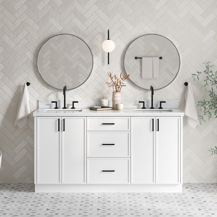 Kelly 67" White Double Sink Vanity with Carrara Marble Top
