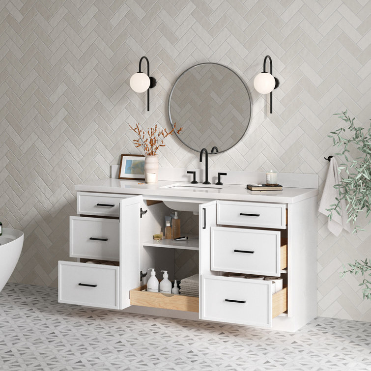 Kelly 67" White Wood Single Sink Vanity with Quartz Top