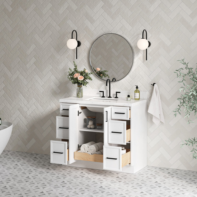 Kelly 42" White Wood Single Bath Vanity with Carrara Quartz Top