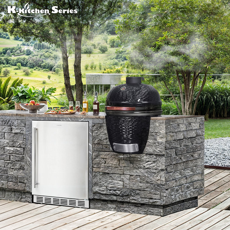 Kalamera 18'' Red Ceramic Kamado Charcoal Grill with Folding Shelves