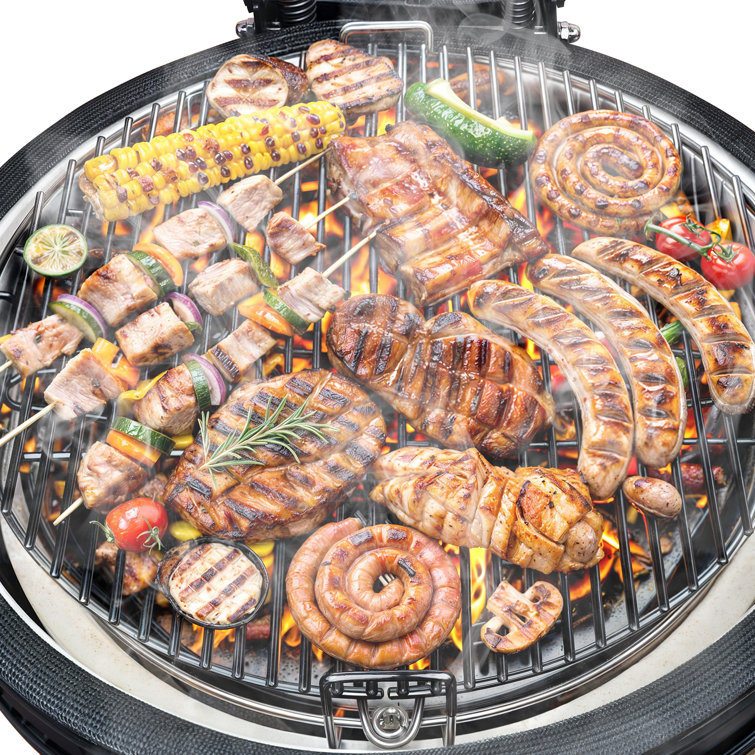 Kalamera 18'' Red Ceramic Kamado Charcoal Grill with Folding Shelves