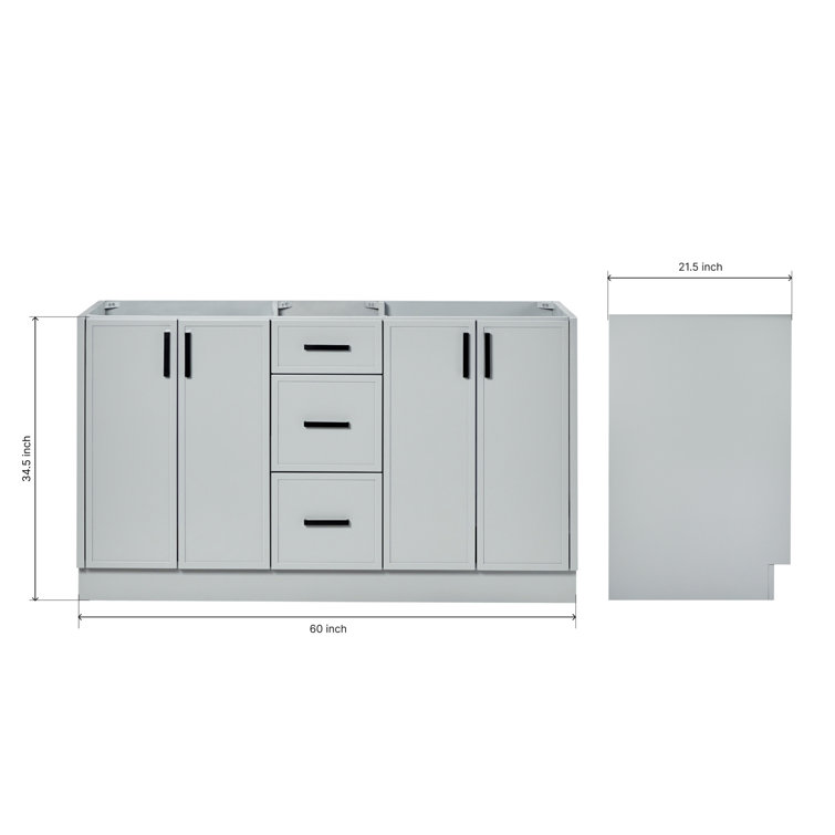 Kelly 60-inch Light Gray Wood Double Freestanding Vanity Cabinet
