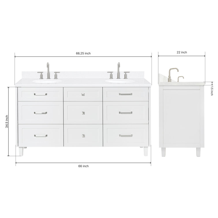 Monroe 66" White Wood Double Sink Vanity with Quartz Top
