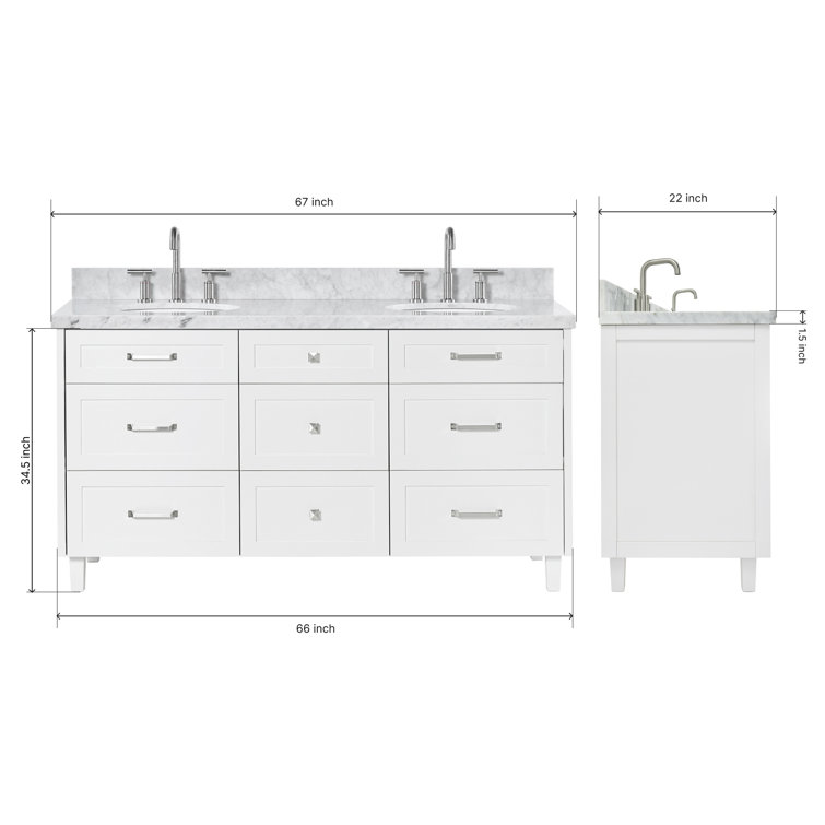 White Double Sink Freestanding Vanity with Carrara Marble Top