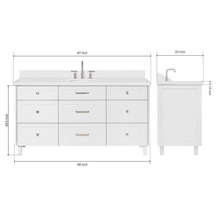 Monroe 67" White Wood Single Vanity with Quartz Top