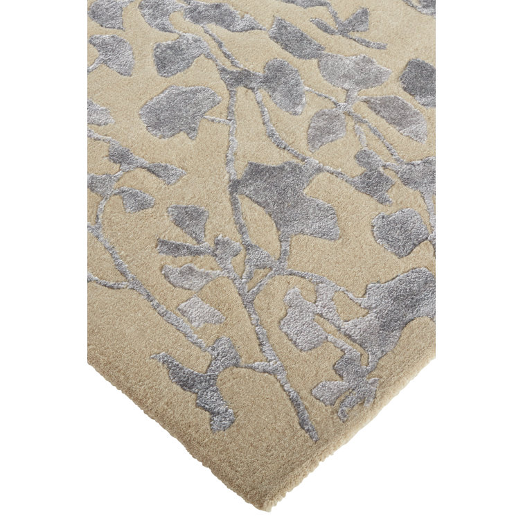 Latte & Silver Gray Floral Tufted Wool-Viscose 5'x8' Area Rug