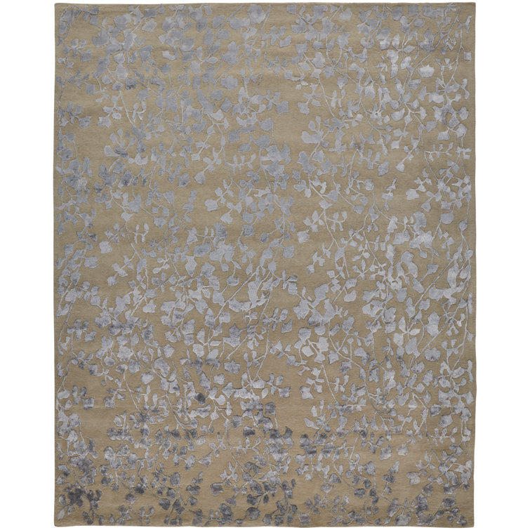 Latte & Silver Gray Floral Tufted Wool-Viscose 5'x8' Area Rug
