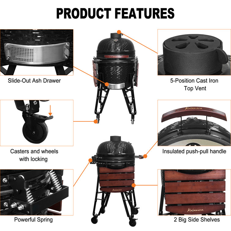 Kalamera 18'' Red Ceramic Kamado Charcoal Grill with Folding Shelves