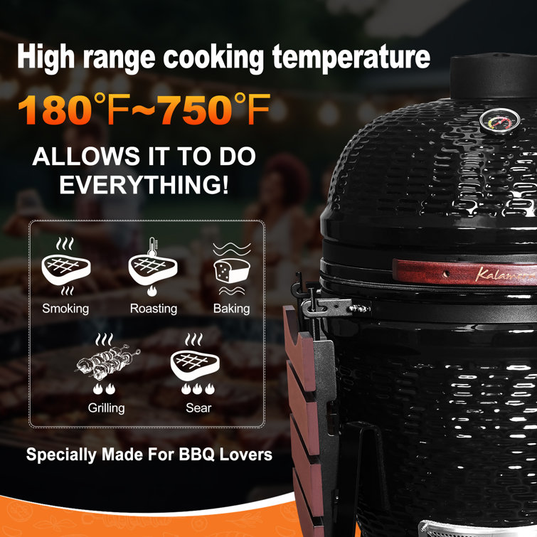 Kalamera 18'' Red Ceramic Kamado Charcoal Grill with Folding Shelves