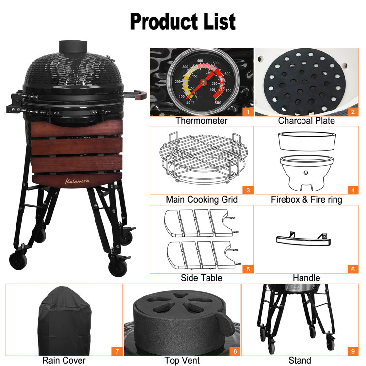 Kalamera 18'' Red Ceramic Kamado Charcoal Grill with Folding Shelves