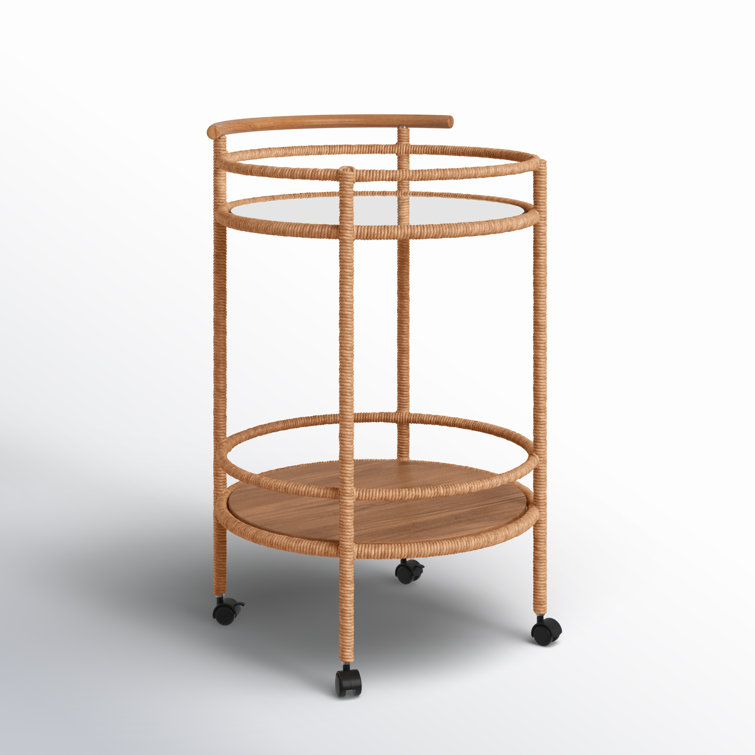 Modern Teak Wood Bar Cart with Wine Rack and Storage