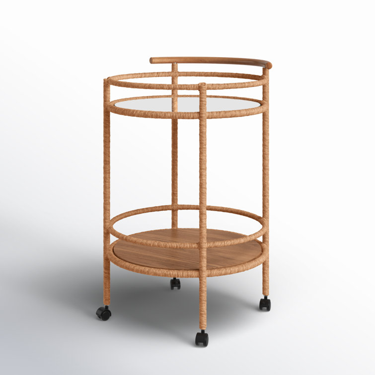 Modern Teak Wood Bar Cart with Wine Rack and Storage