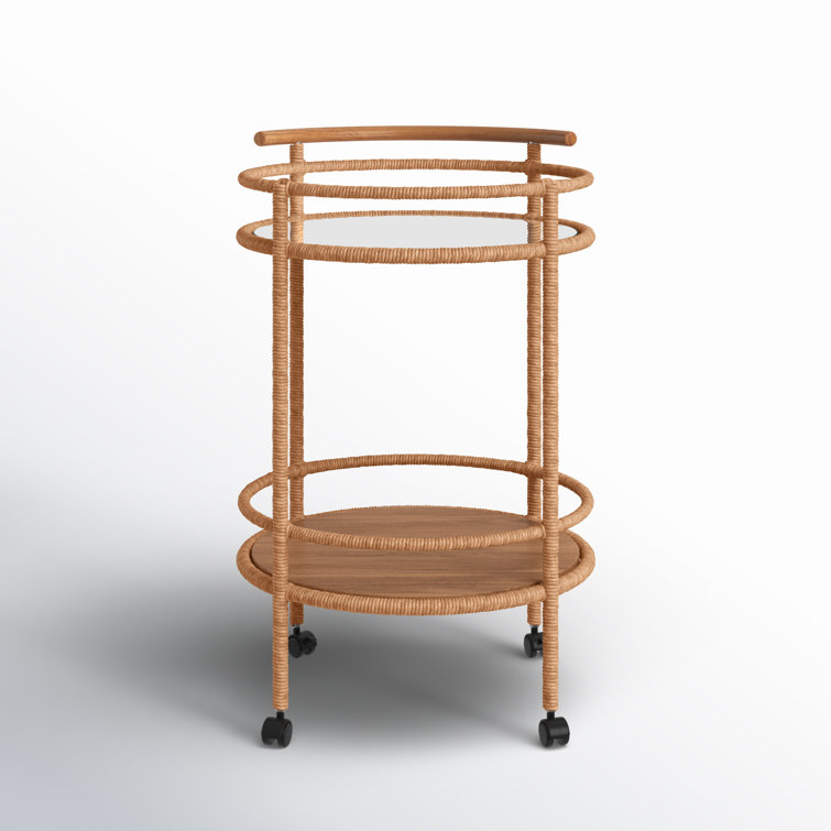 Modern Teak Wood Bar Cart with Wine Rack and Storage