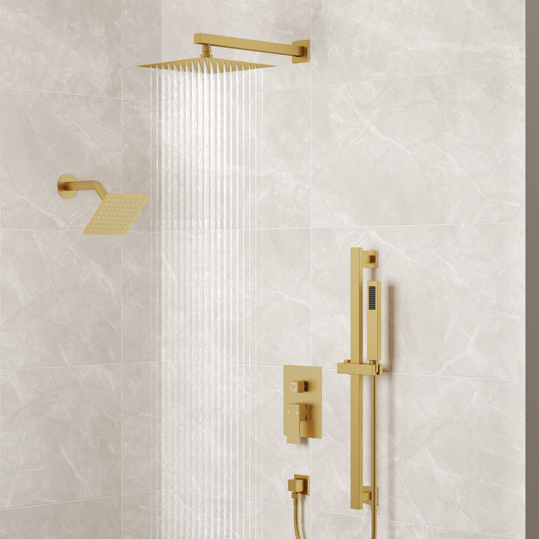 Brushed Gold Dual Shower Head System with Adjustable Handheld Spray