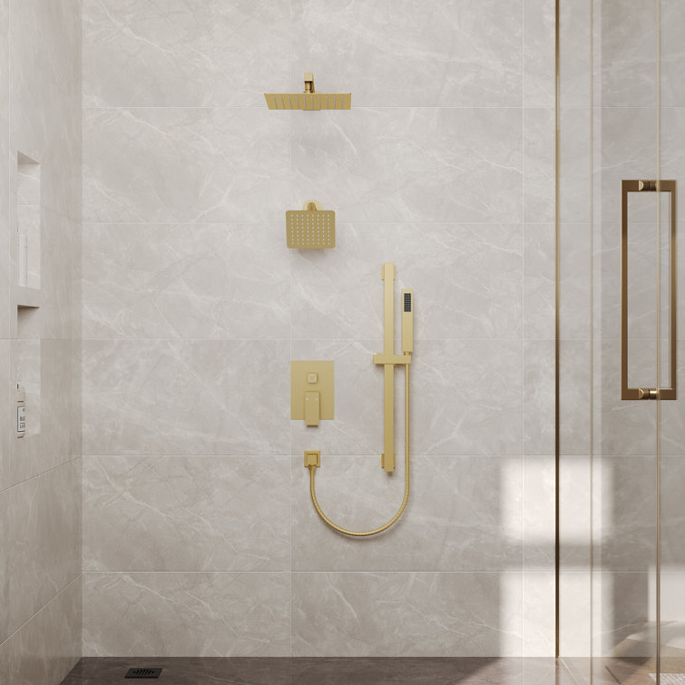 Brushed Gold Dual Shower Head System with Adjustable Handheld Spray