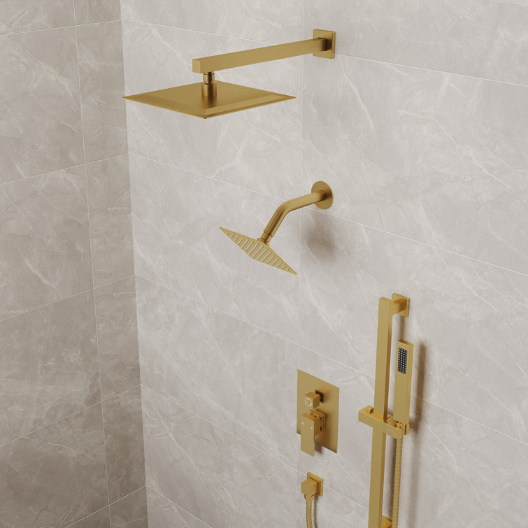Brushed Gold Dual Shower Head System with Adjustable Handheld Spray
