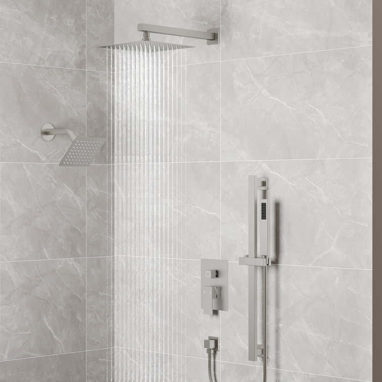 Brushed Nickel Dual Rainfall Shower System with Handheld Spray