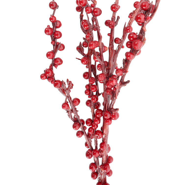 23'' Red Polysilk Artificial Berry Bush Stems (Set of 12)