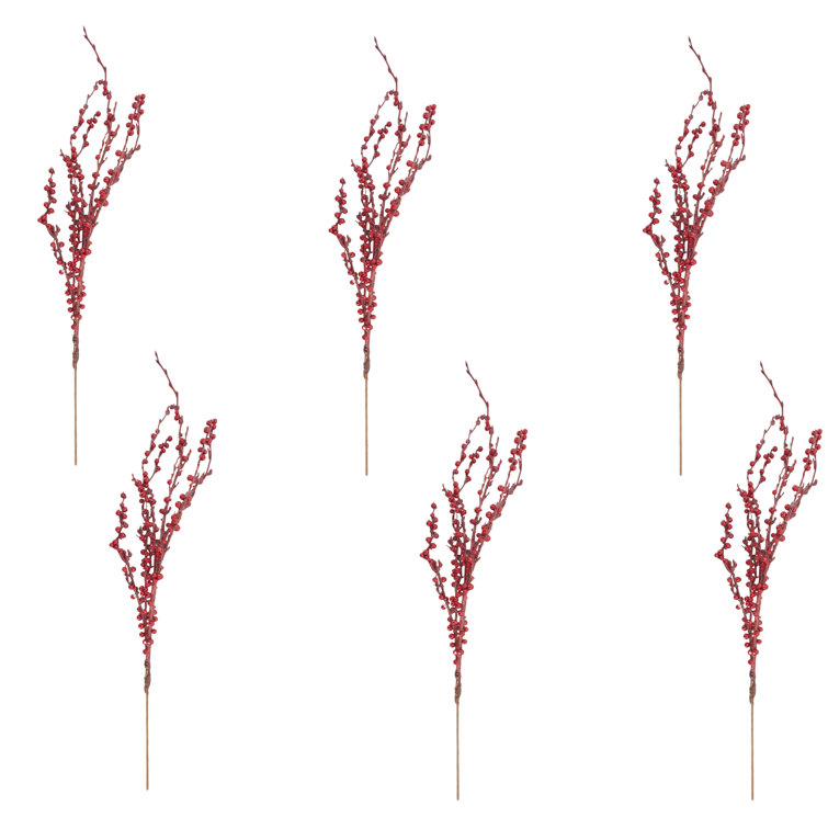 23'' Red Polysilk Artificial Berry Bush Stems (Set of 12)