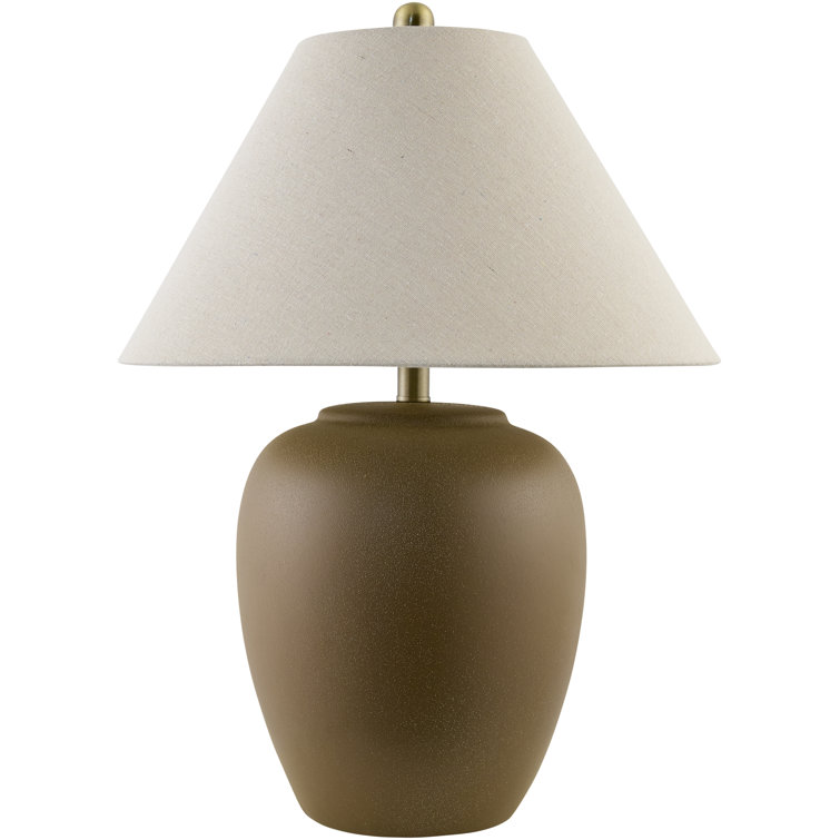 Eustacia Brown Ceramic Table Lamp with Beige Linen Shade