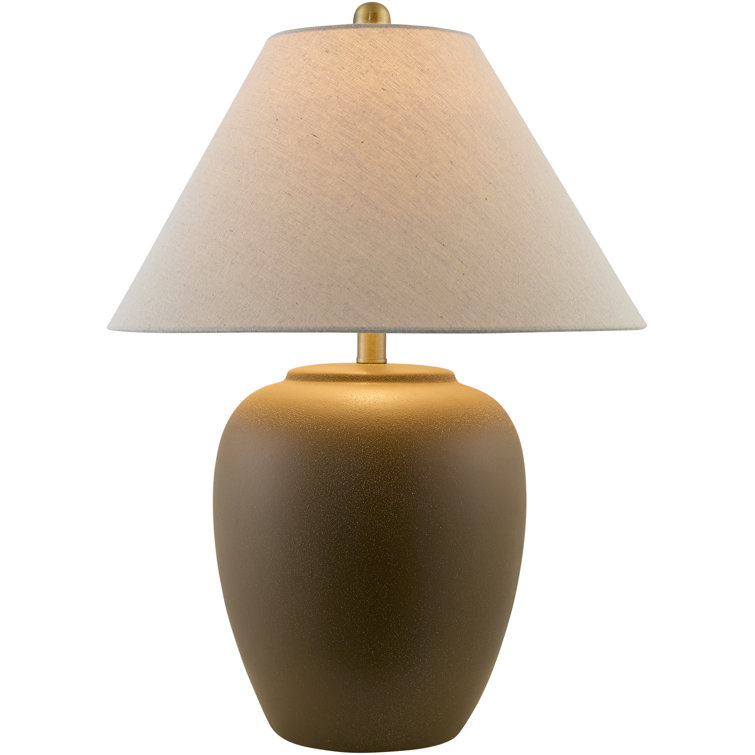 Eustacia Brown Ceramic Table Lamp with Beige Linen Shade