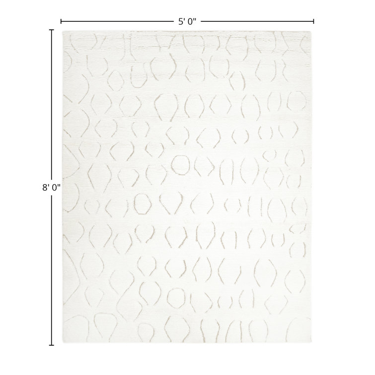 Ivory Hand-Knotted Wool Moroccan-Style Area Rug, 5' x 8'