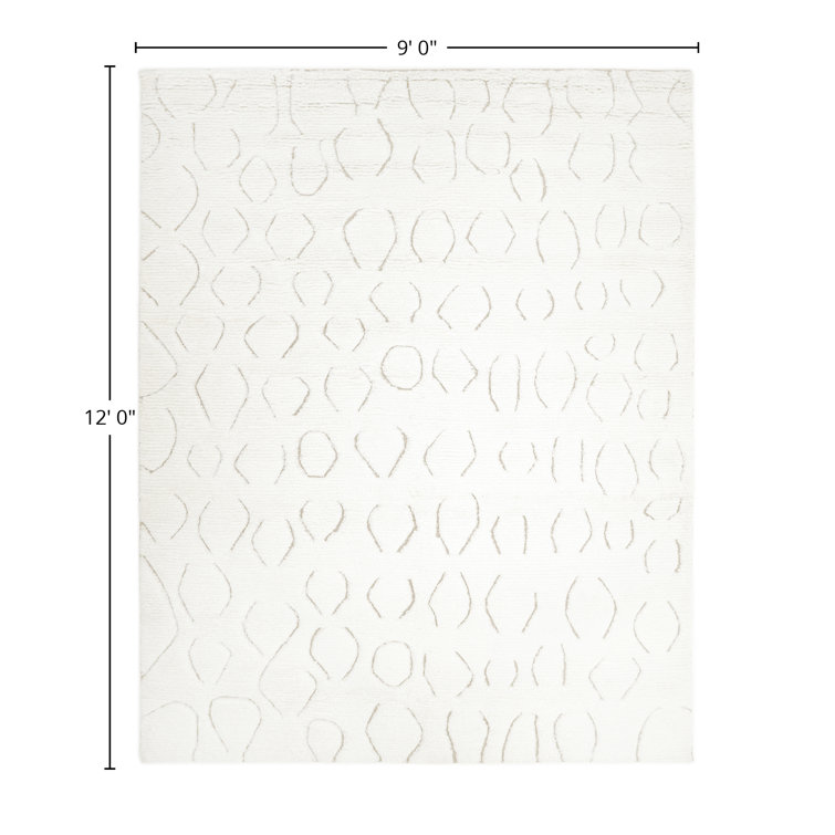 Ivory Hand-knotted Wool Rectangular Area Rug 9' x 12'