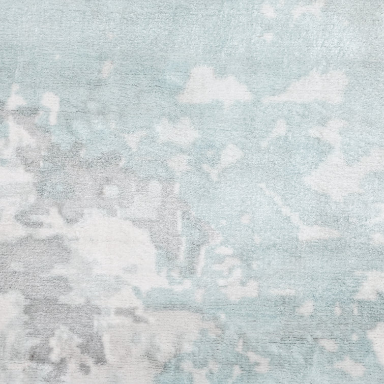Denali Blue Abstract Hand-Knotted Viscose Area Rug