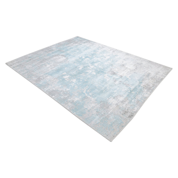 Denali Blue Abstract Hand-Knotted Viscose Area Rug