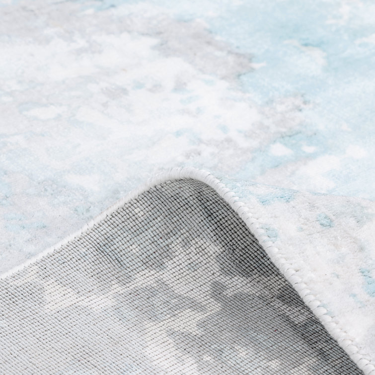 Denali Blue Abstract Hand-Knotted Viscose Area Rug