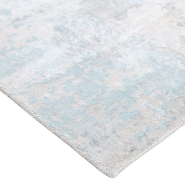 Denali Blue Abstract Hand-Knotted Viscose Area Rug