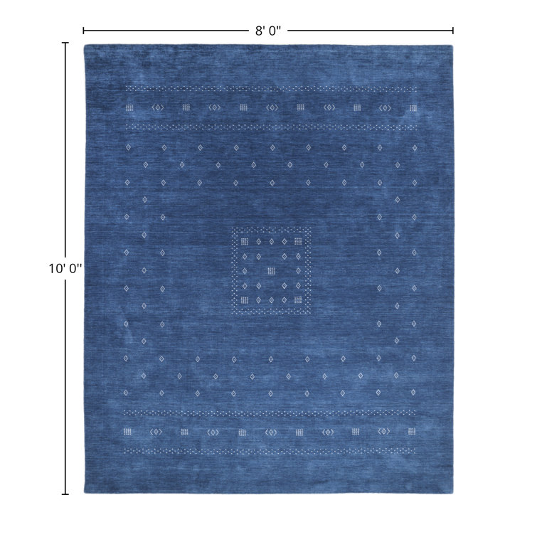 Navy Geometric Hand-Knotted Wool 8' x 10' Rug
