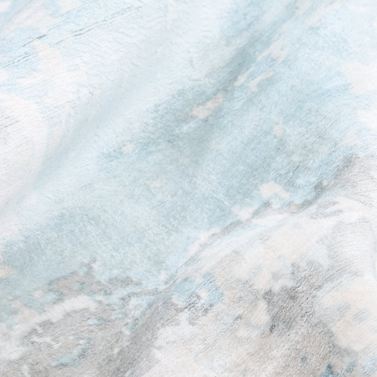 Denali Blue Abstract Hand-Knotted Viscose Area Rug