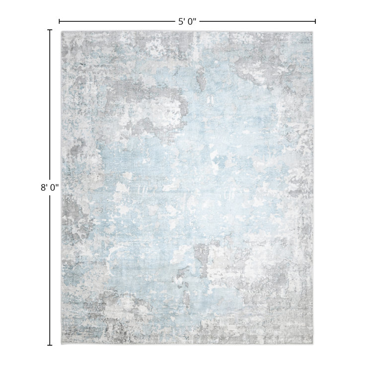 Denali Blue Abstract Hand-Knotted Viscose Area Rug