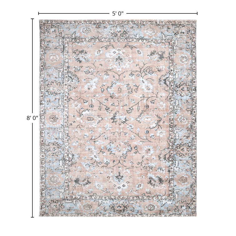 Blush and Dusty Pink Floral Hand-Knotted Wool Area Rug