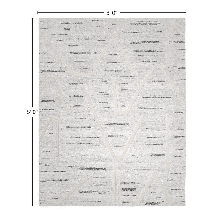 Light Gray Hand-Knotted Wool Rectangular Area Rug