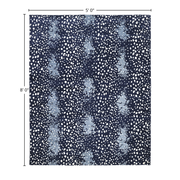 Luxurious Navy Wool 8' x 10' Hand-Knotted Area Rug