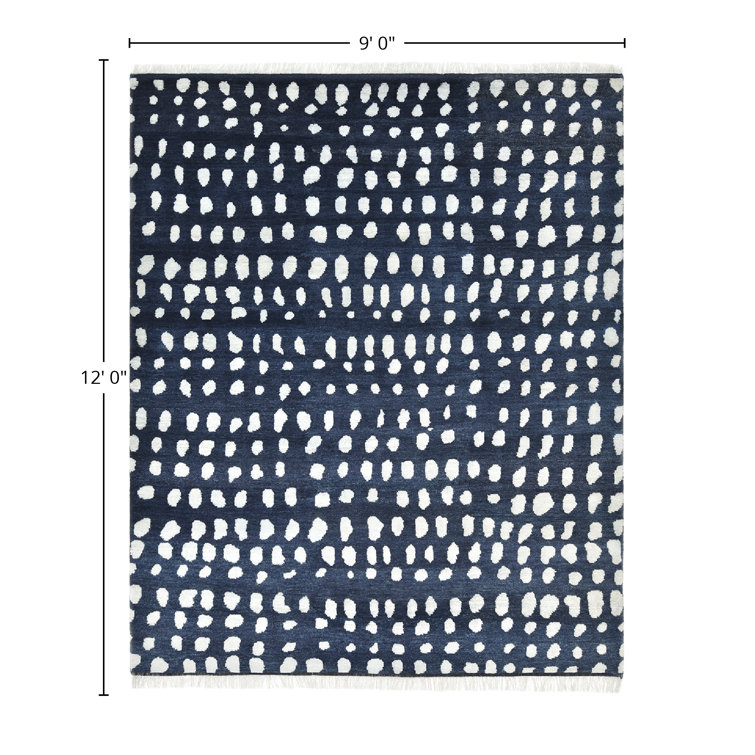 Abstract Shaggy Blue Wool 9' x 12' Hand-Knotted Area Rug