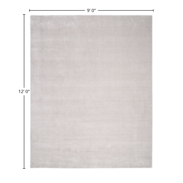 Mist Grey Hand-Knotted Wool and Viscose 9' x 12' Rug