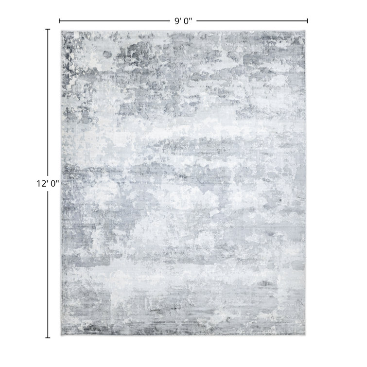 Ivory Abstract Handmade Viscose 9' x 12' Area Rug