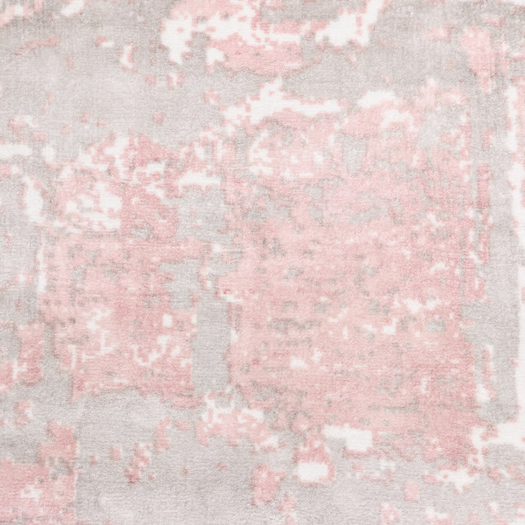 Blush Pink Abstract Handmade Wool Runner Rug