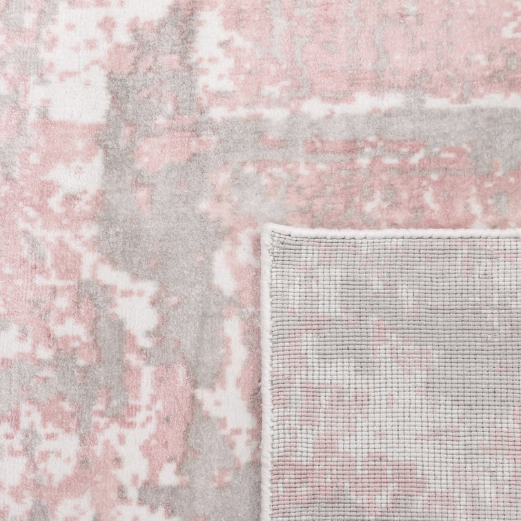 Blush Pink Abstract Handmade Wool Runner Rug