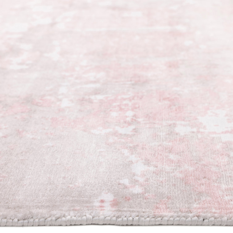 Blush Pink Abstract Handmade Wool Runner Rug