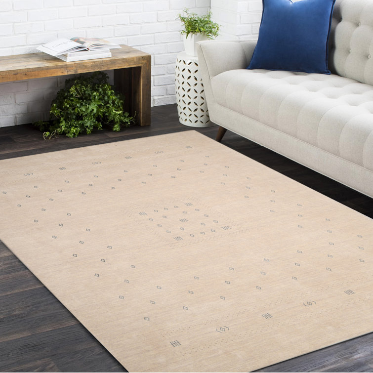 Natural Hand-Knotted Geometric Wool Area Rug 3' x 5'