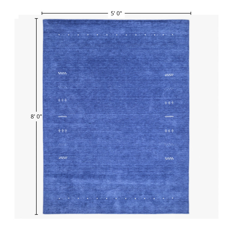 Hand-Knotted Blue Wool Rectangular Area Rug 5' x 8'