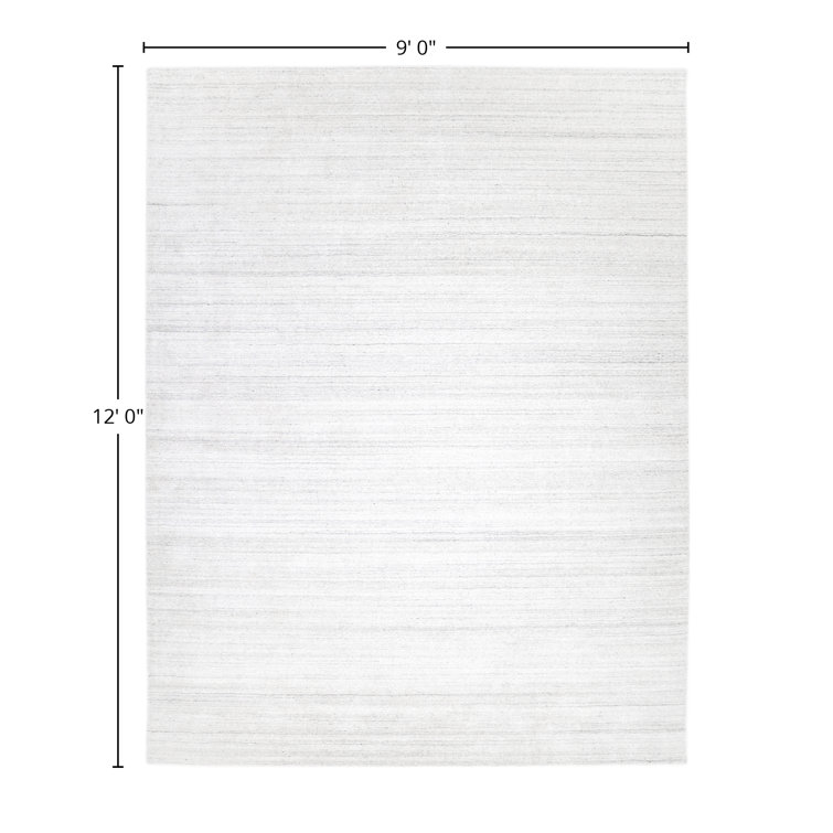 Elegant Ivory Hand-Knotted Wool & Viscose 9' x 12' Area Rug