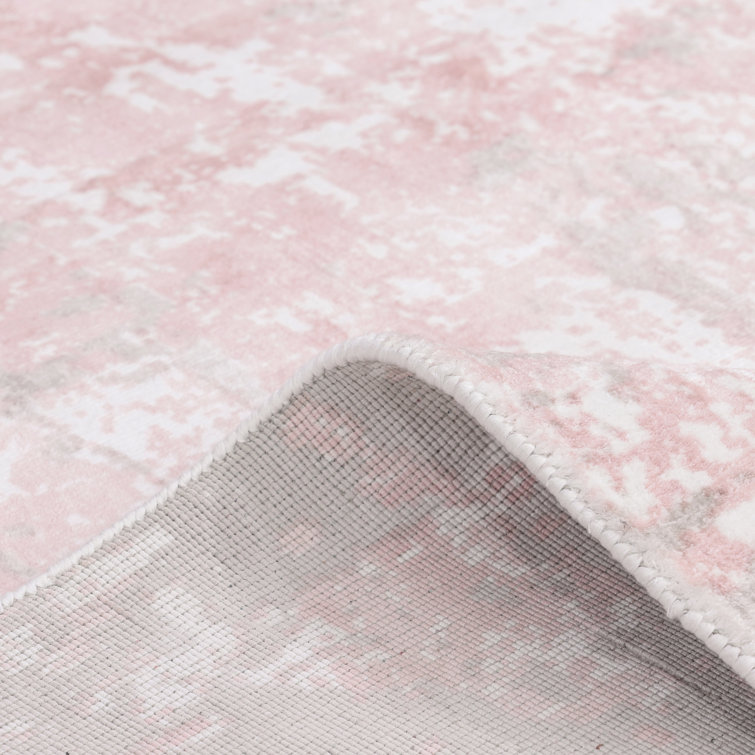 Blush Pink Abstract Handmade Wool Runner Rug