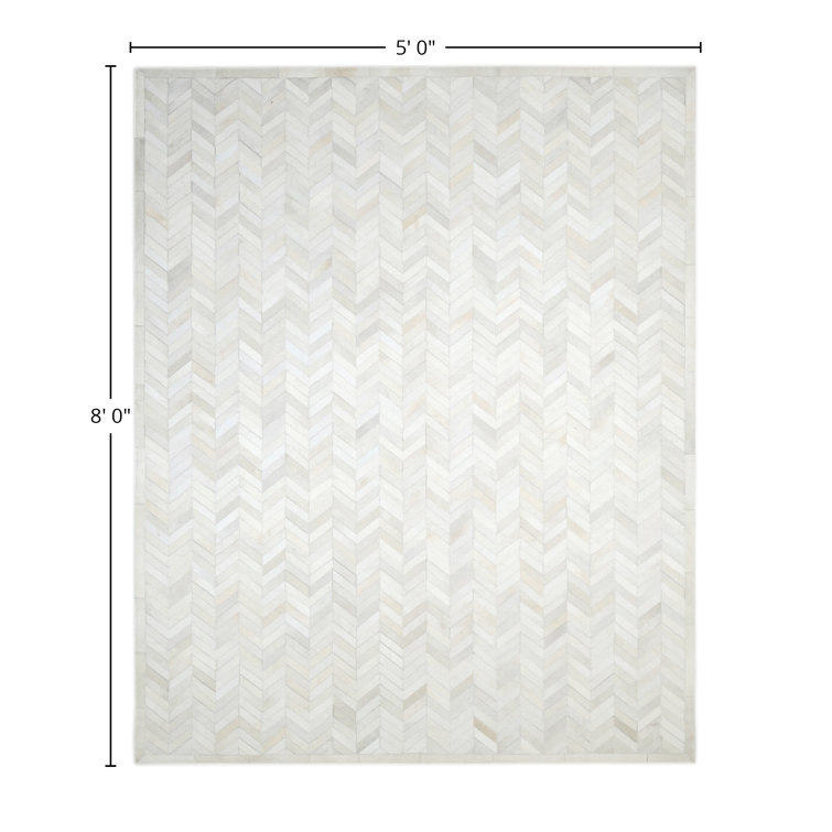 Handmade Ivory Geometric Wool and Cowhide 8' x 10' Rug
