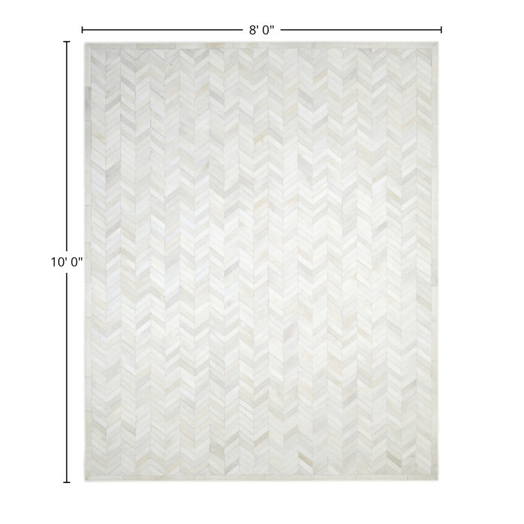 Meir Handmade Ivory Wool & Cowhide Geometric 8' x 10' Rug
